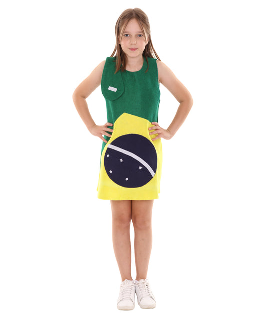 ブラジル国旗トロールのドレススポーツコスチューム愛国コスプレ子供の女の子JCO-184Kidsコスチューム