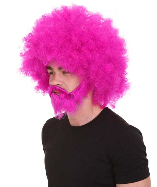 大人 男女兼用 80年代 画家風 アフロウィッグ 顎髭と口髭セット フクシア H-5130 シンプルでクラシックなセレブコスチューム プレミアムハロウィンウィッグ