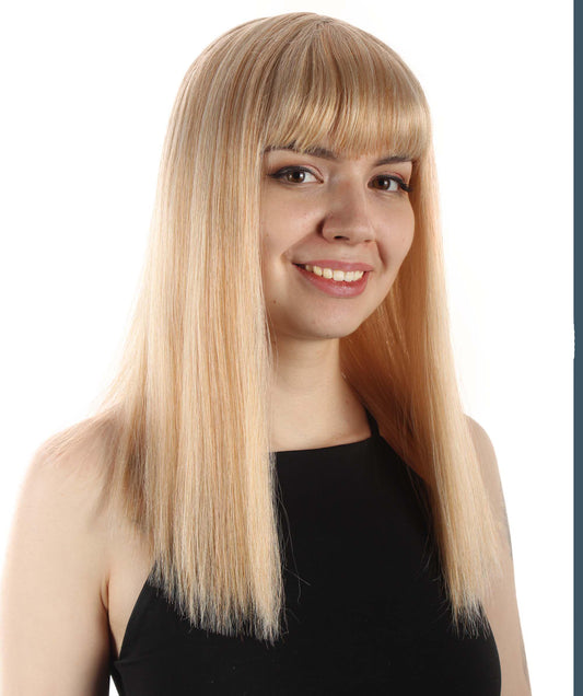 女性 18インチ シルキーな中程度のストレート長さ ディーバウィッグ ストロベリーブロンド H-5378_27 合成繊維の髪 バングス付き ハロウィーン パーティーウィッグ