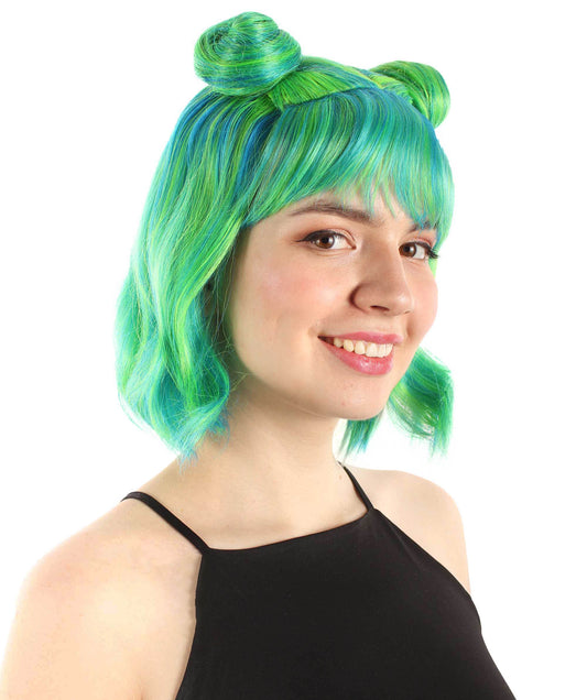 大人の女性用ショートダブルバンスペースギャラクシーウィッグ グリーンオンブレ H-5376_29 女子会とグループコスチューム用ヘア