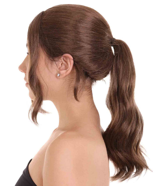 コスプレウィッグ Tomb Raider Lara H-3576 ブラウン映画ウィッグ プレミアム 通気性の良い キャップレスキャップ