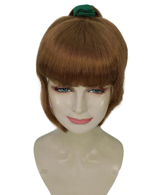 女性用 H-5868 クリッシー チアリーダー ストレート ウェービー ブラウン ポニーテール ウィッグ ハロウィンに最適 難燃性合成繊維