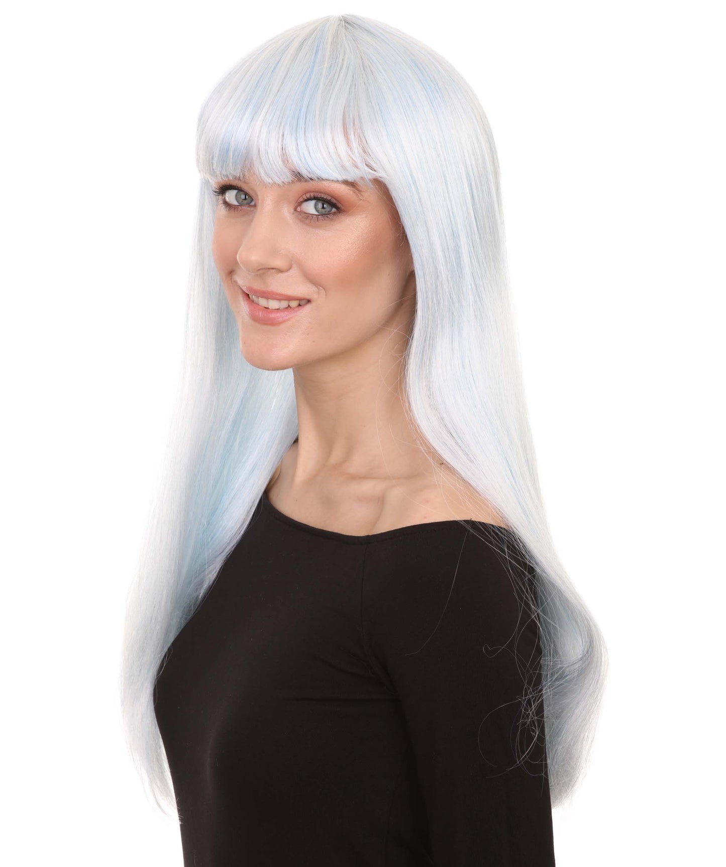 ロングボブホワイト女性用ウィッグ H-3358 華やかなパーティーイベント準備完了のハロウィンウィッグ プレミアム通気性のあるキャップレスキャップ