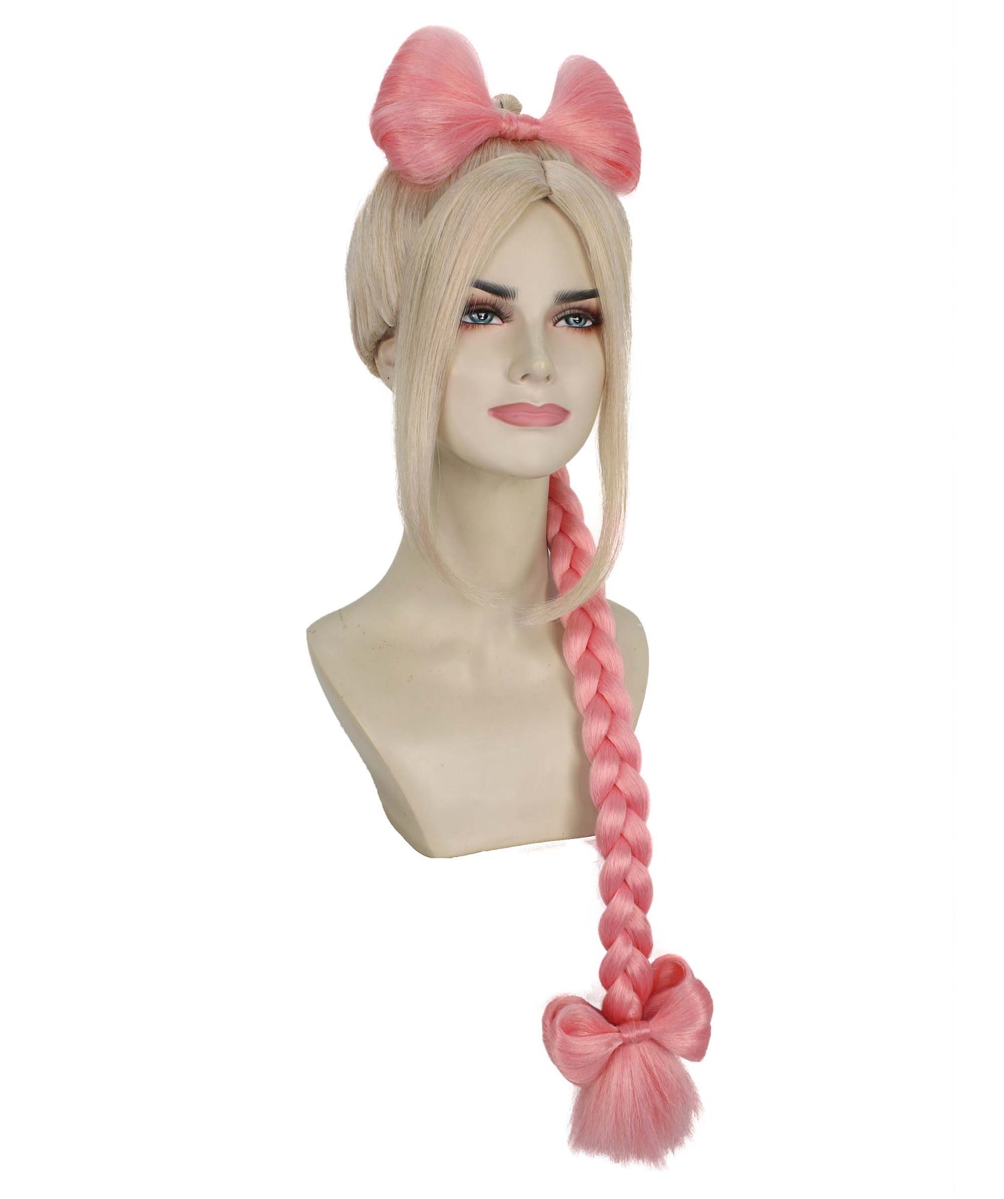 女性用 H-5847 ピンクとブロンド ソミ ブレイデッド ポニーテール ウィッグ ハロウィンに最適 難燃性合成繊維