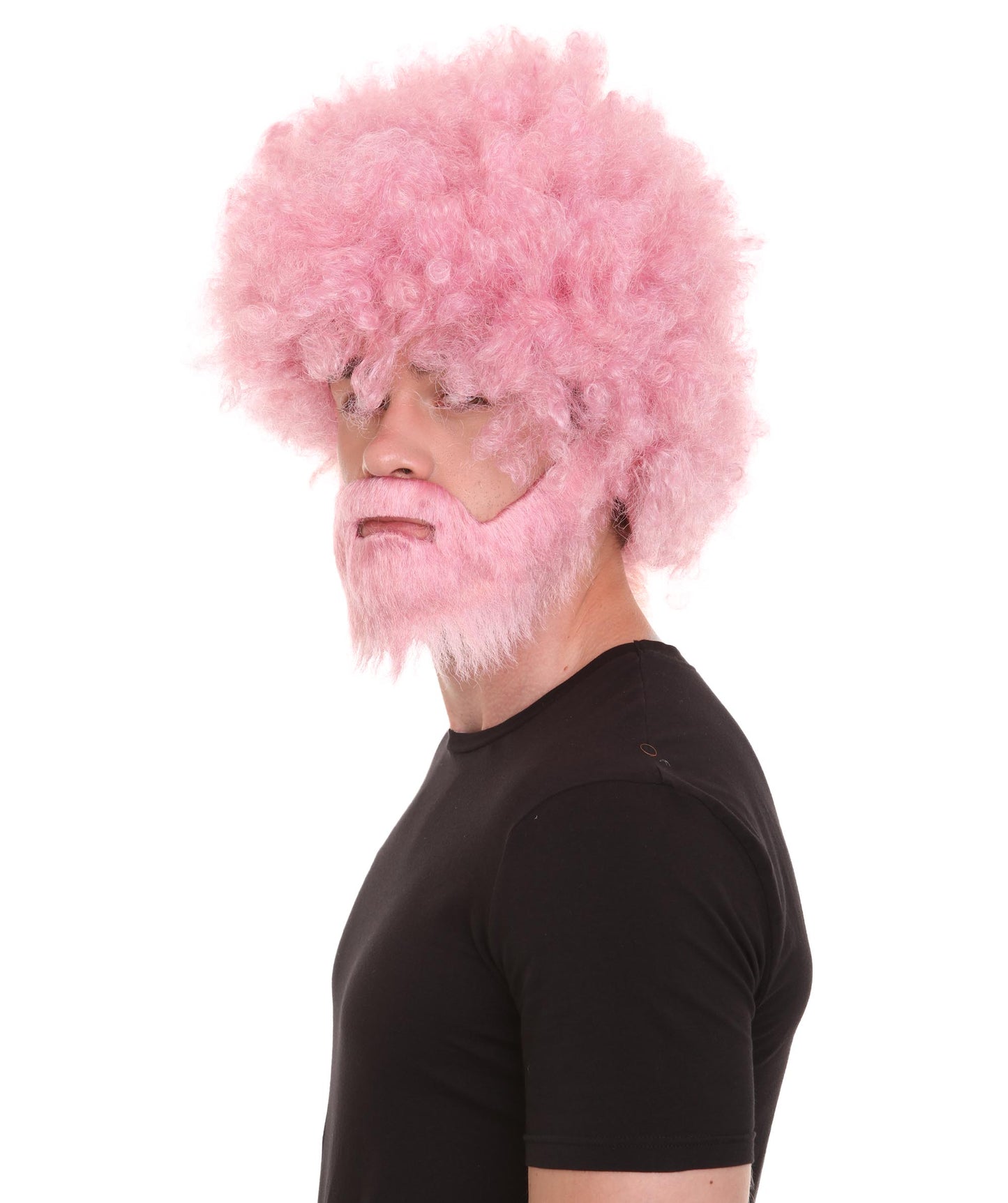 大人 男女兼用 80年代 画家風 アフロウィッグ 顎髭と口髭セット ライトピンク H-5121 シンプルでクラシックなセレブコスチューム プレミアムハロウィンウィッグ