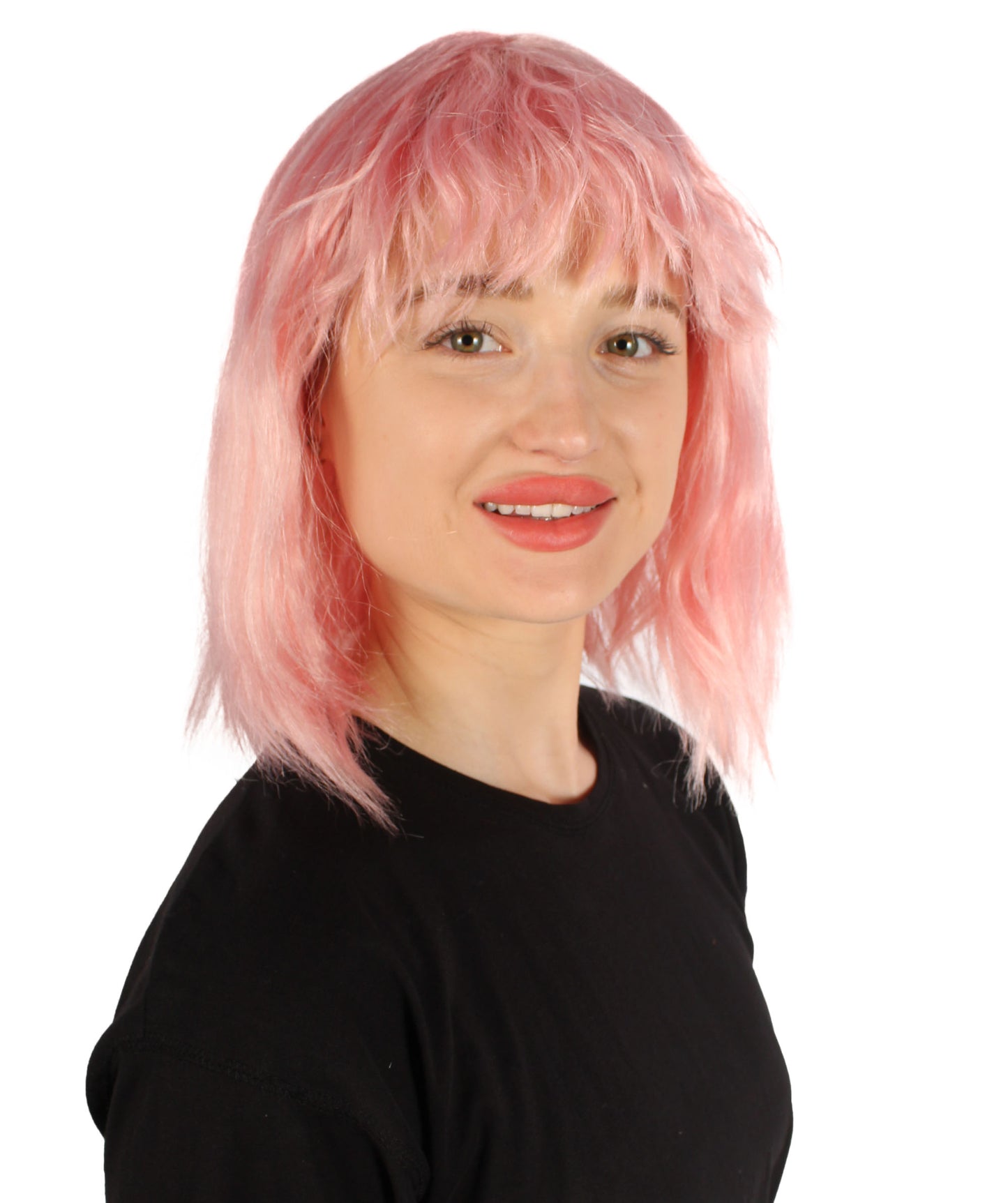 女性用 肩までの長さの前髪つき ウェービーコスプレウィッグ ピンク H-5229_3 ファンシースタイル プレミアムハロウィンパーティーウィッグコレクション