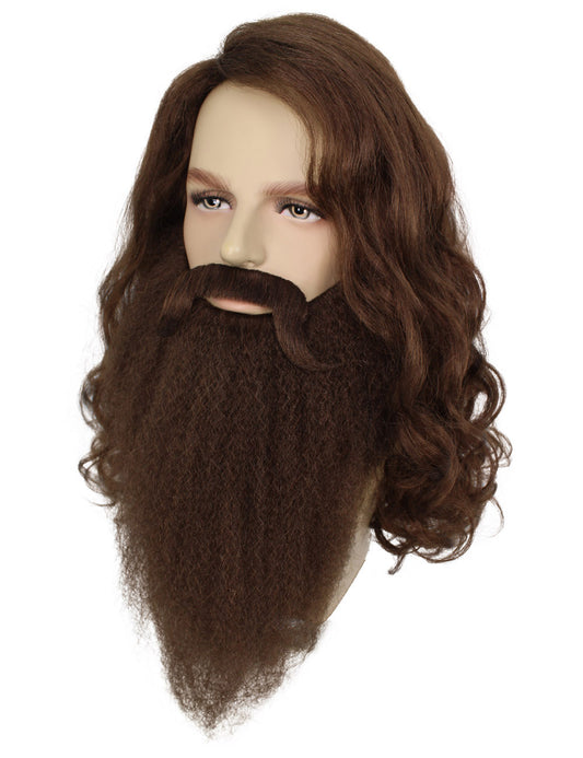 ハロウィンパーティープレミアムメンズH-5632 ブラウンマジカルジャイアントウィッグ ビアード付き ソフト合成繊維ヘア