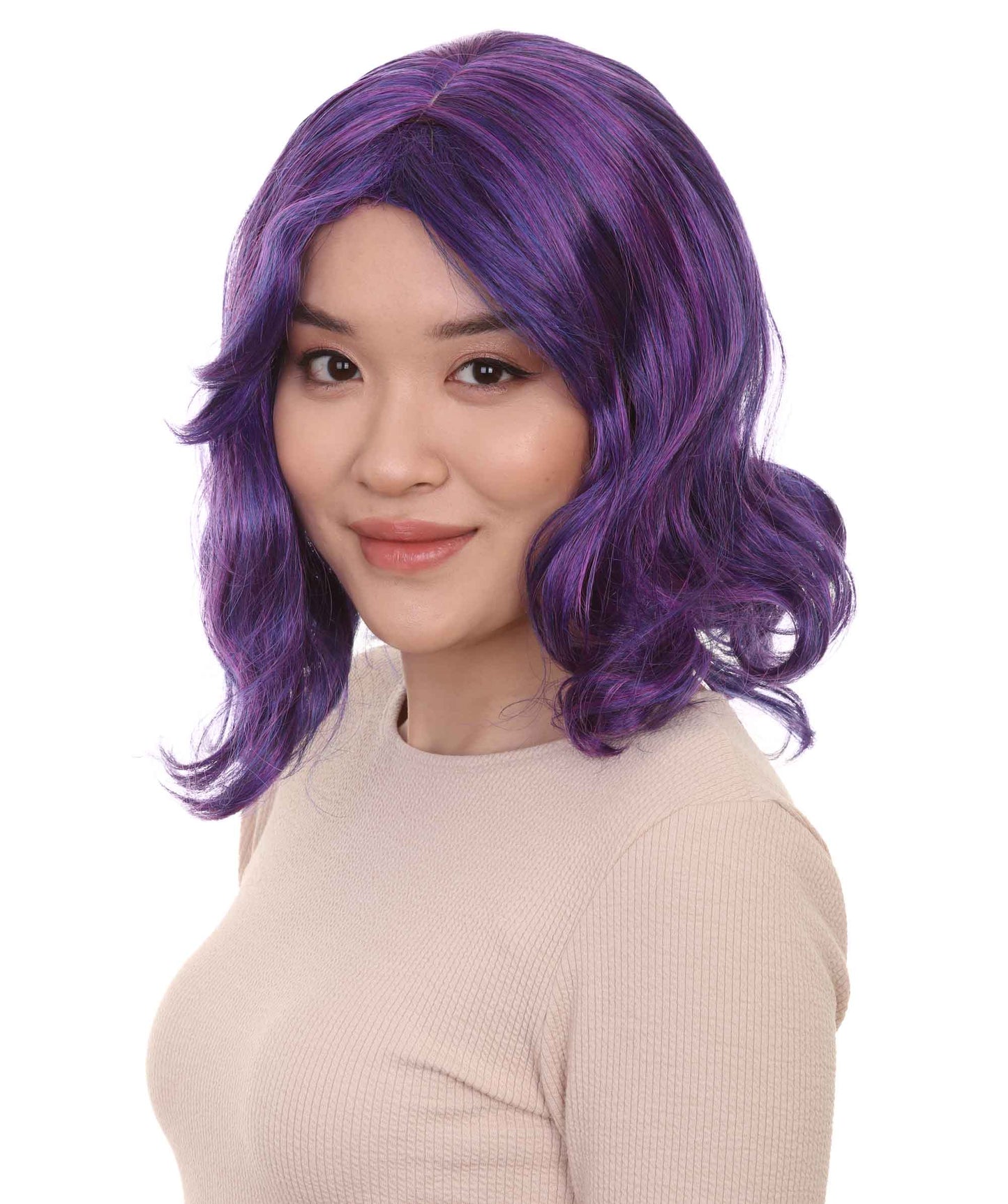 婦人用映画かつら|紫の黒いセクシーなコスプレ党ハロウィンかつら|割増空気を通すCaplessなキャップH-480