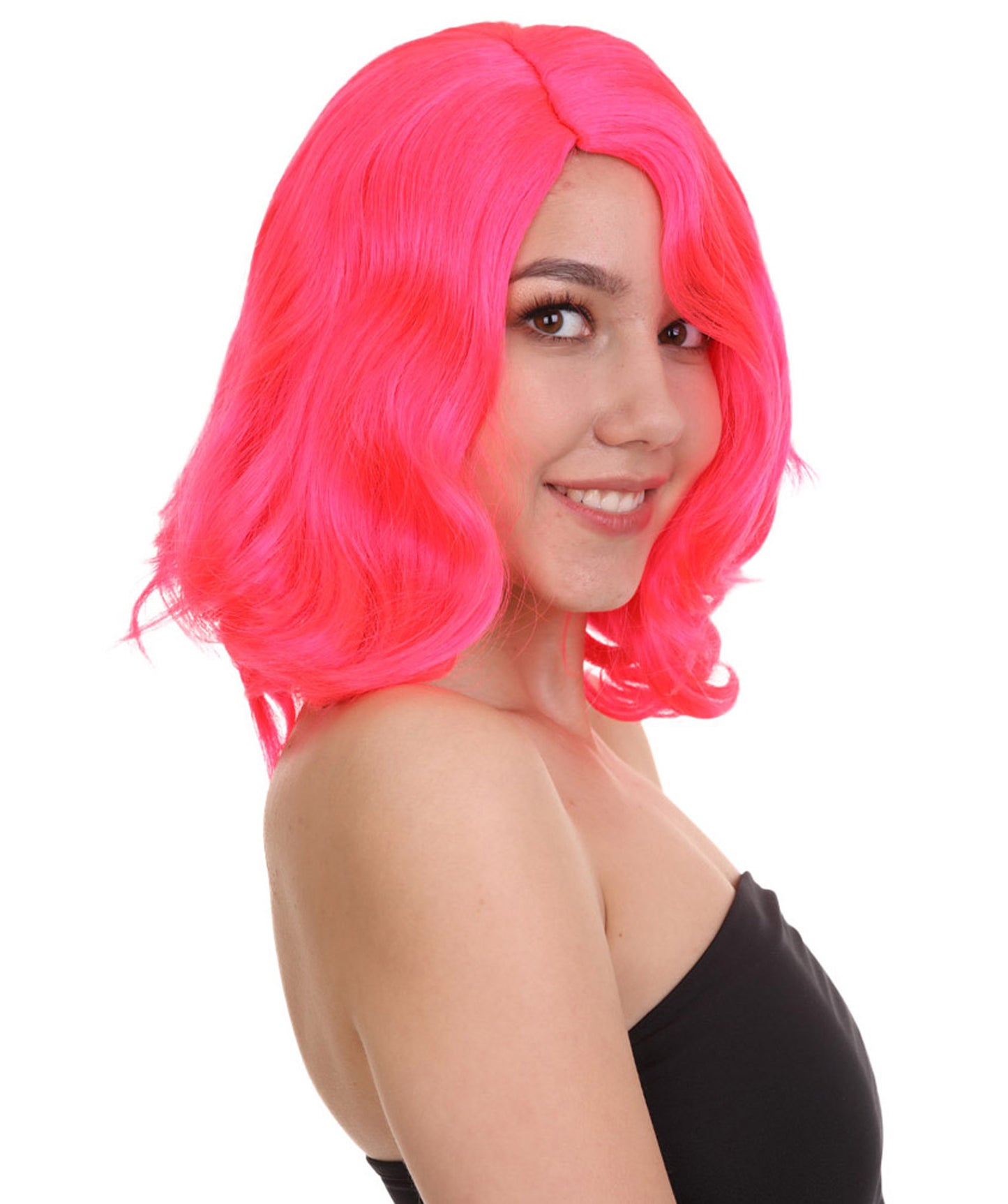 Wigs2you ハロウィン パーティー プレミアム レディース H-1156 とても快適なネオン ピンク カーリー レディ ウィッグ