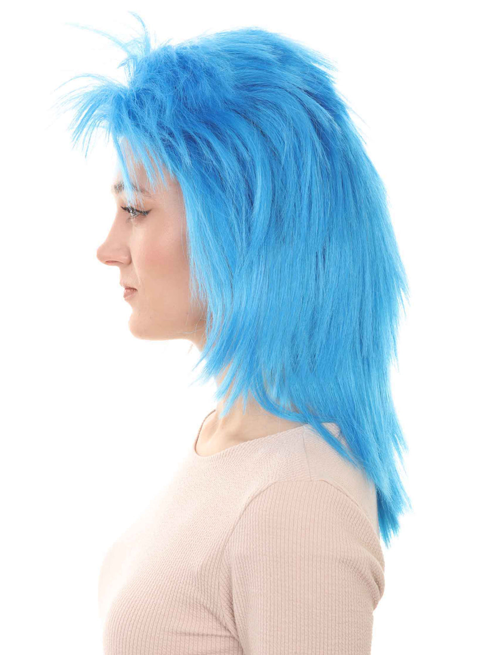 Wigs2you ハロウィン パーティー プレミアム H-1314 簡単に着用でき 快適なフィット感 80 年代女性ブルー ロッカー スタイル ウィッグ