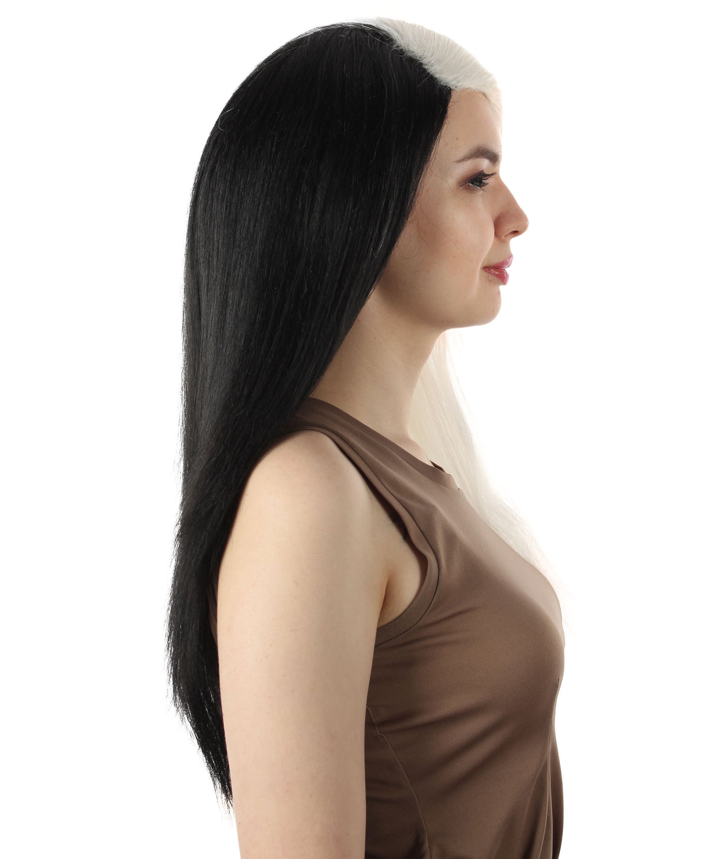 女性用ロングストレートサイドパートコスプレウィッグ ホワイトブラック H-5220_23 ファンシースタイル プレミアムハロウィンパーティーウィッグコレクション