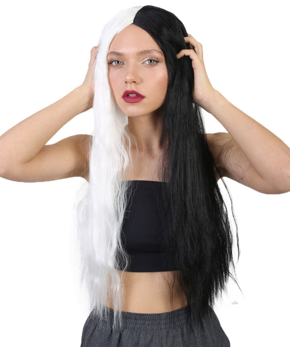 Wigs2you ハロウィンパーティープレミアムレディース H-1813 華やかに見える長いブラックとホワイトのツートーンウィッグ