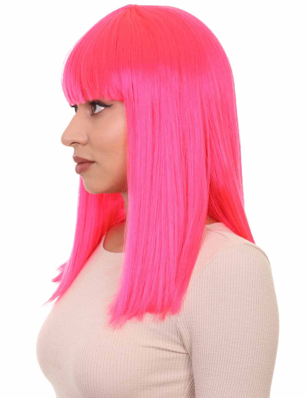 Wigs2you ハロウィン パーティー プレミアム レディース H-1392 簡単装着 快適フィット ロングボブ ネオンピンクウィッグ