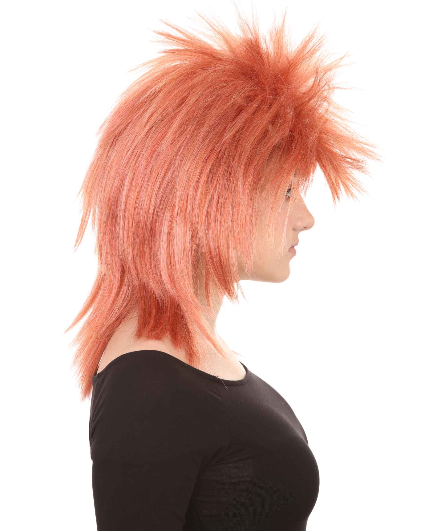 Wigs2you ハロウィン パーティー プレミアム H-1310 簡単に着用でき 快適なフィット感 80 年代女性ピーチ ロッカー スタイルウィッグ