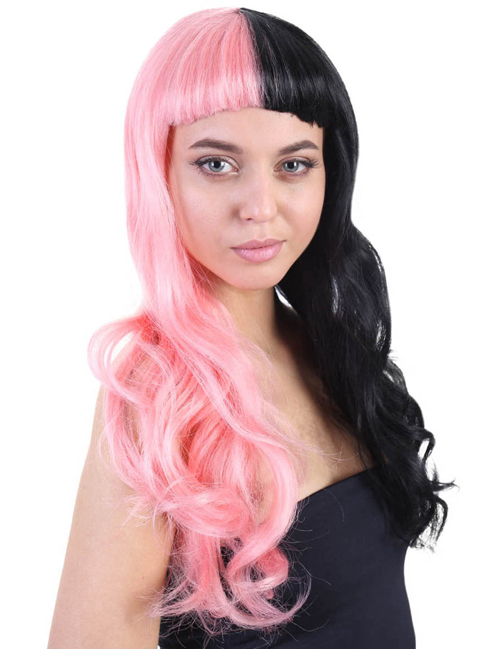 Wigs2you ハロウィンパーティープレミアムレディース H-1471 美しいルックを手に入れよう!独占!コスプレウィッグ メラニー 長いウェービーハーフピンクとブラックスタイル
