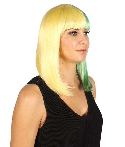 ハロウィンパーティープレミアムレディース H-4085 二色調ライトイエロー&ライトグリーンミディアムボブウィッグ