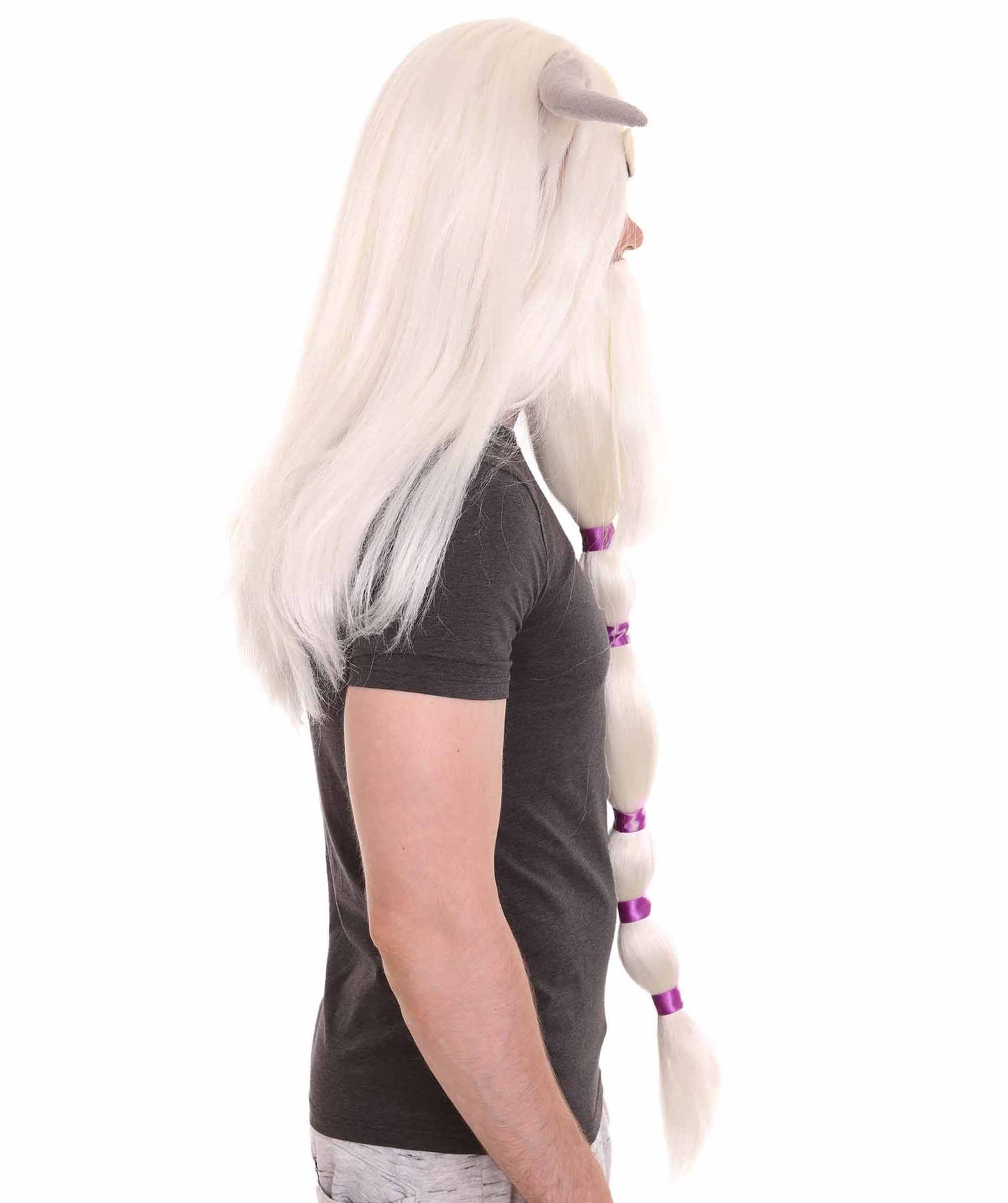 ハロウィンパーティ プレミアム 男性用 H-4790 スモールフット ソープ ホワイトウィッグ、フルヒゲ、ホーン付き