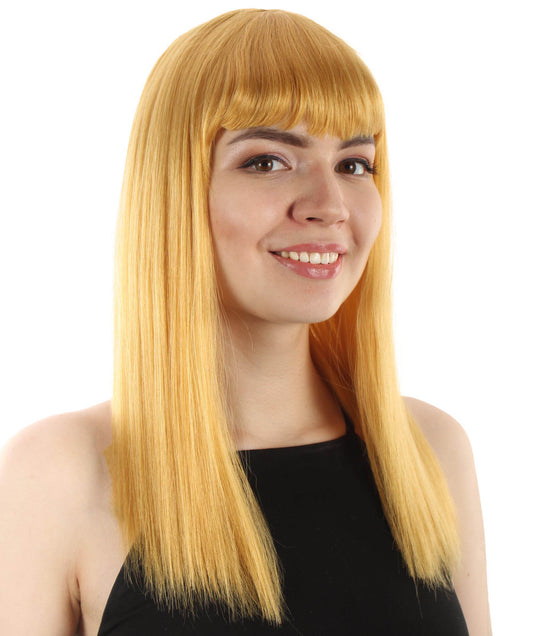 女性 18インチ シルキーな中程度のストレート長さ ディーバウィッグ ゴールド H-5378_4 合成繊維の髪 バングス付き ハロウィーン パーティーウィッグ