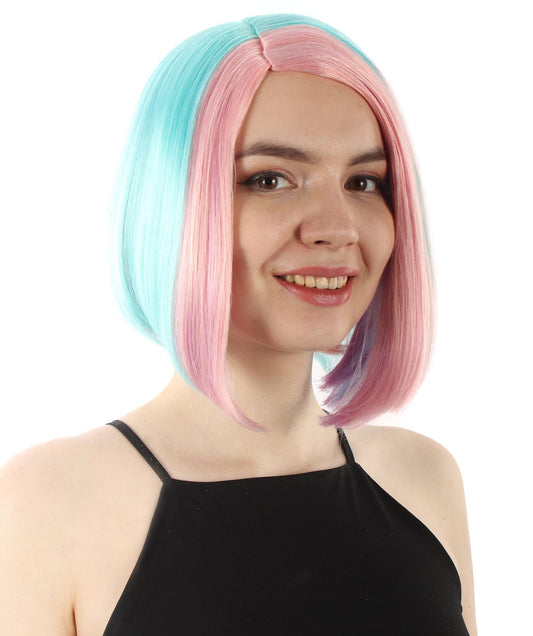 女性用ショルダーレングスフラッパーウィッグ ミックスブルーピンク H-5375_21 合成繊維ヘア ハロウィンパーティーウィッグコレクション