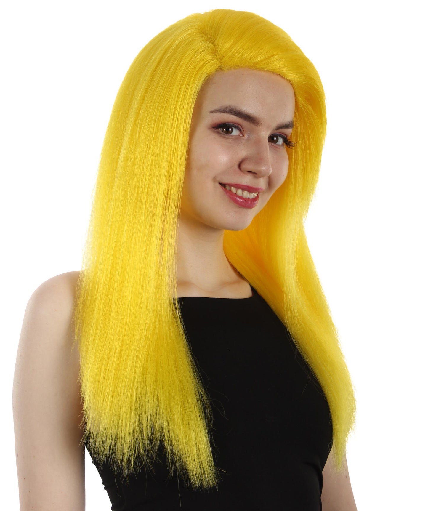 女性用ロングストレートサイドパートコスプレウィッグ イエロー H-5220_5 ファンシースタイル プレミアムハロウィンパーティーウィッグコレクション