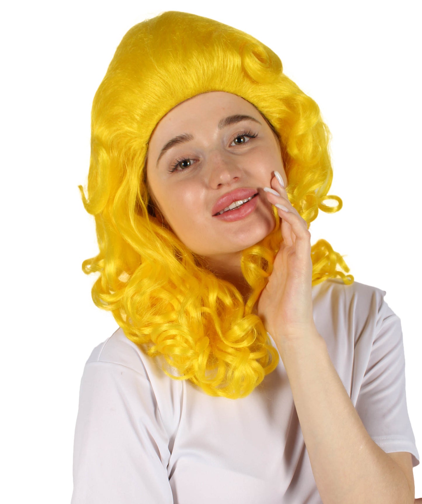 女性用トロールロングカーリーウィッグ イエロー H-5247_YL ファンシースタイル プレミアムハロウィンパーティーウィッグコレクション