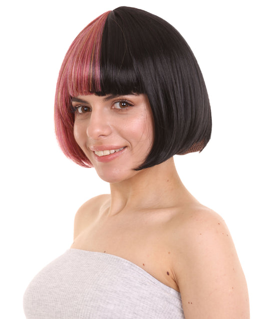 ハロウィンパーティープレミアムレディース H-4073 二色調レインボー&ブラックショートボブウィッグ