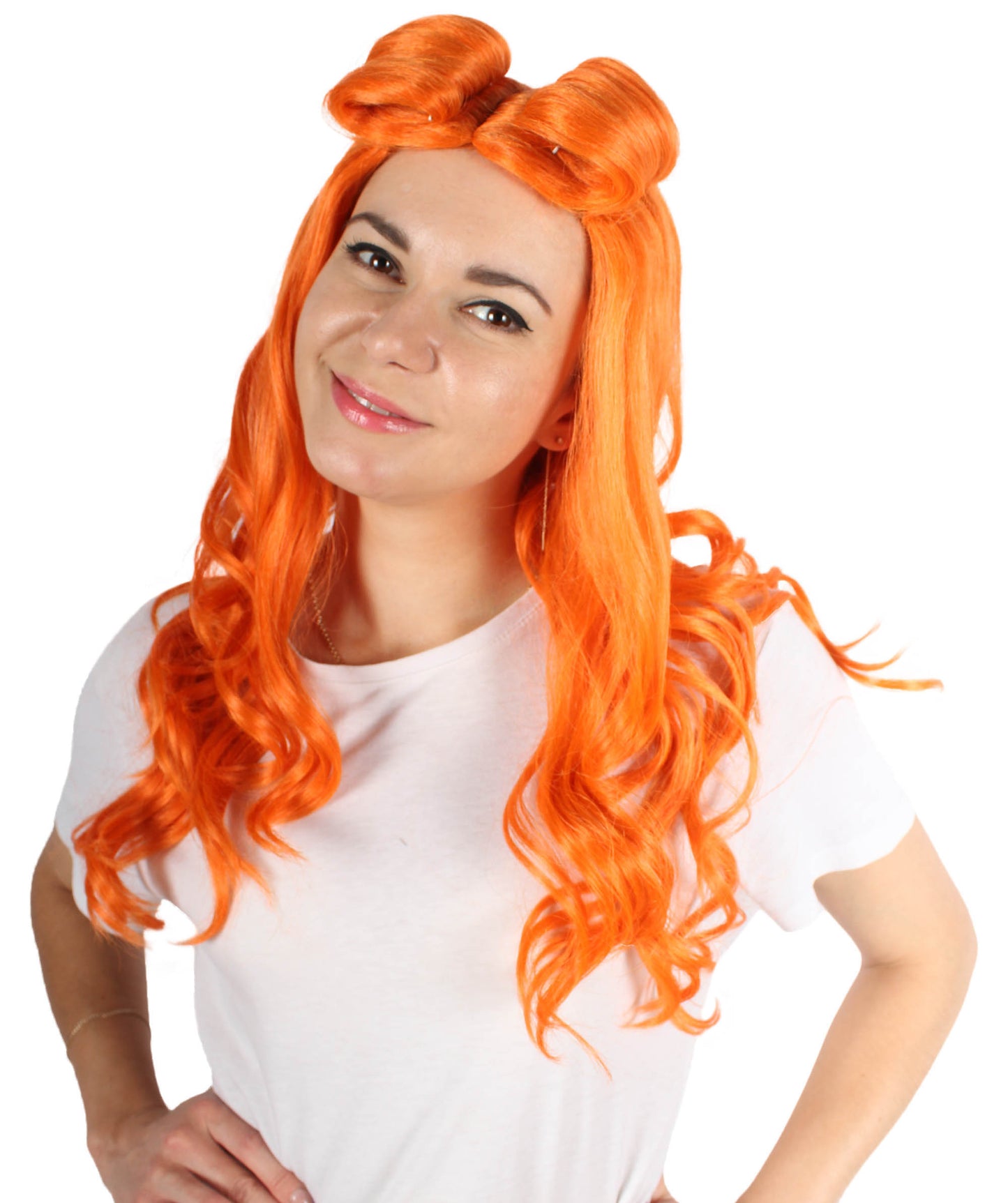 女性用 H-5871 元女優 セレブリティ ダークオレンジ ウェービー コスプレ ウィッグ ハロウィンに最適 難燃性合成繊維