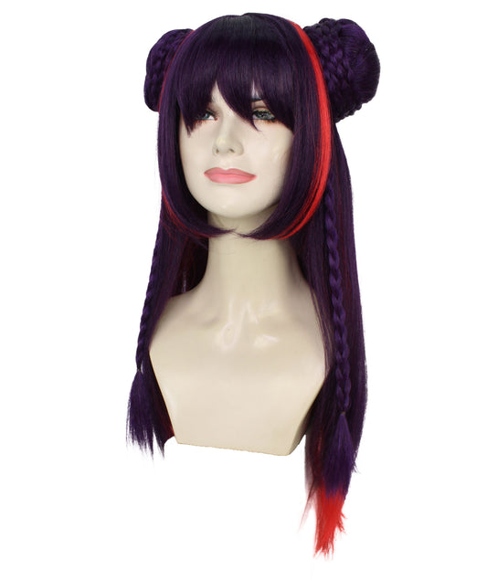 女性用 H-5980 ロング ツイン ポニーテール ダークパープル ウィッグ コスプレに最適 難燃性合成繊維