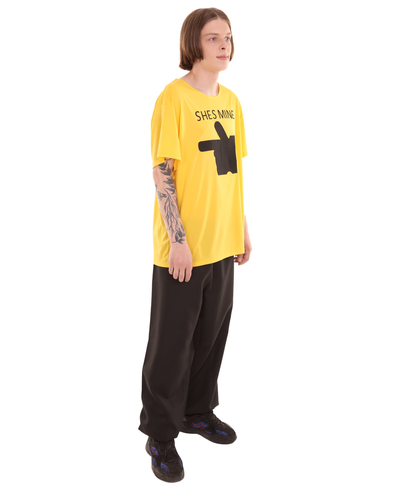 大人向け女性用 バレンタインデー イエロー マッチング カップル "He's Mine" Tシャツ コスプレ コスチュームコレクション