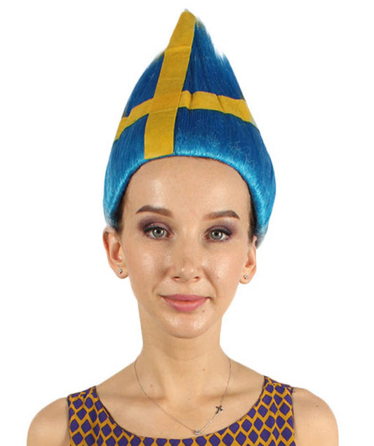 女性用コスプレウィッグ スウェーデン国旗 トロールスタイル H-4005 国の誇り ハロウィンウィッグ プレミアム通気性キャップレスキャップ