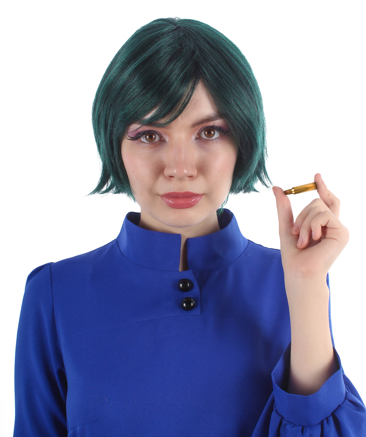 大人向け女性用 H-5809 人気のある アニメ ツインシスター グリーンッシュブラック ミッド ウィッグ ハロウィンに最適 難燃性合成ファイバー