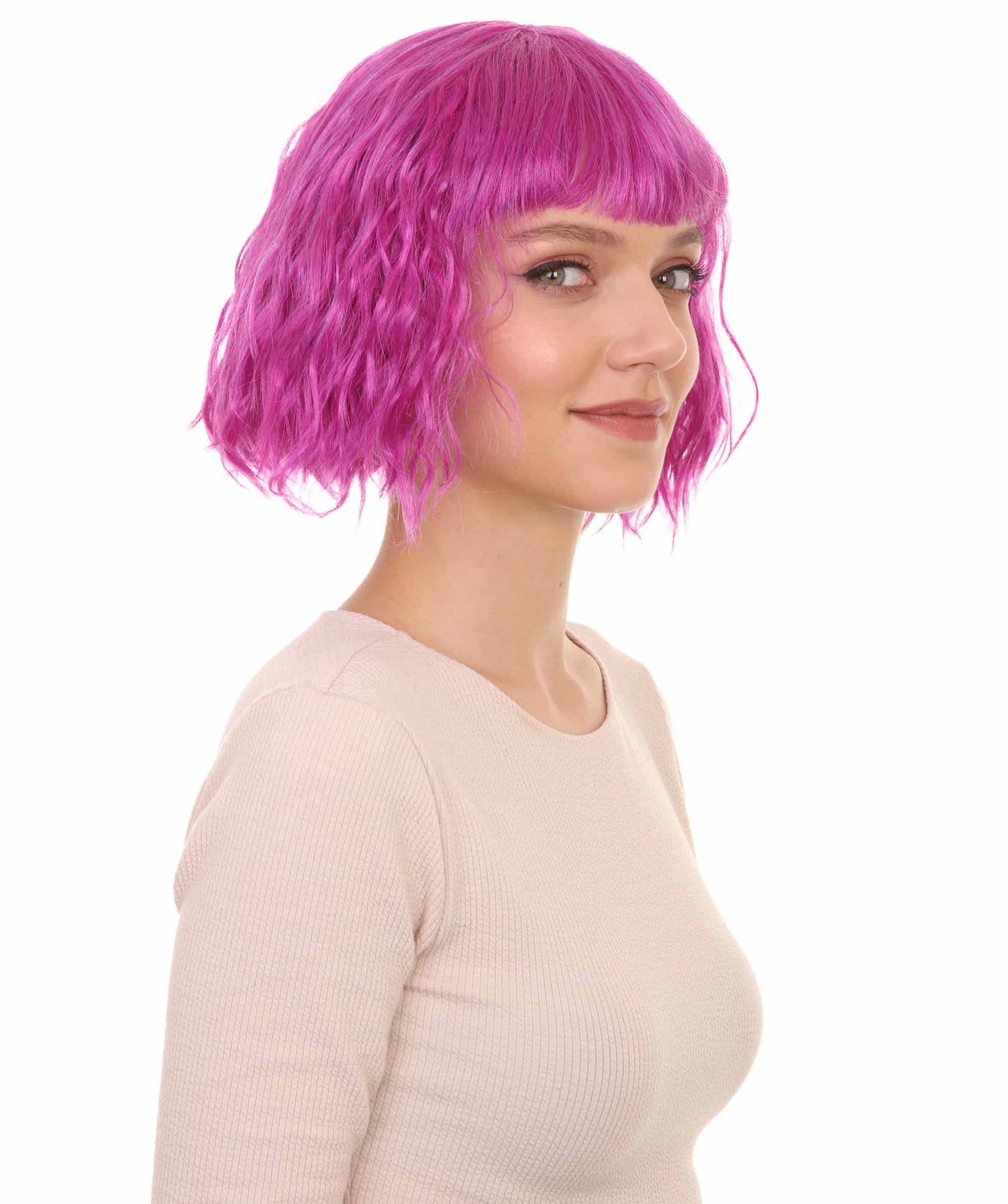 女性用カーリーパーティーレディ ファンシーコスプレハロウィンウィッグ H-3820 紫色 プレミアム通気性キャップレスキャップ