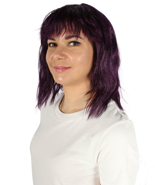 女性用ショルダーレングスバング波状コスプレウィッグ ダークパープル H-5229_11 ファンシースタイル プレミアムハロウィンパーティーウィッグコレクション