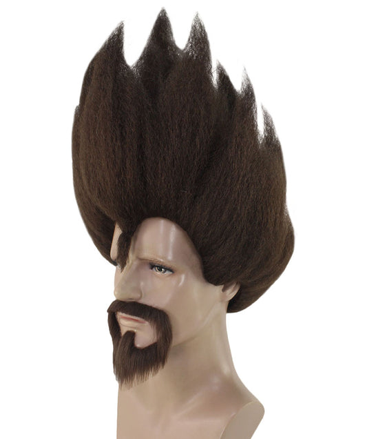 セットされるアニメかつらとふっくらしたあごひげ|茶色のスパイク・テレビ/映画かつら|割増空気を通すCaplessなキャップH-4381
