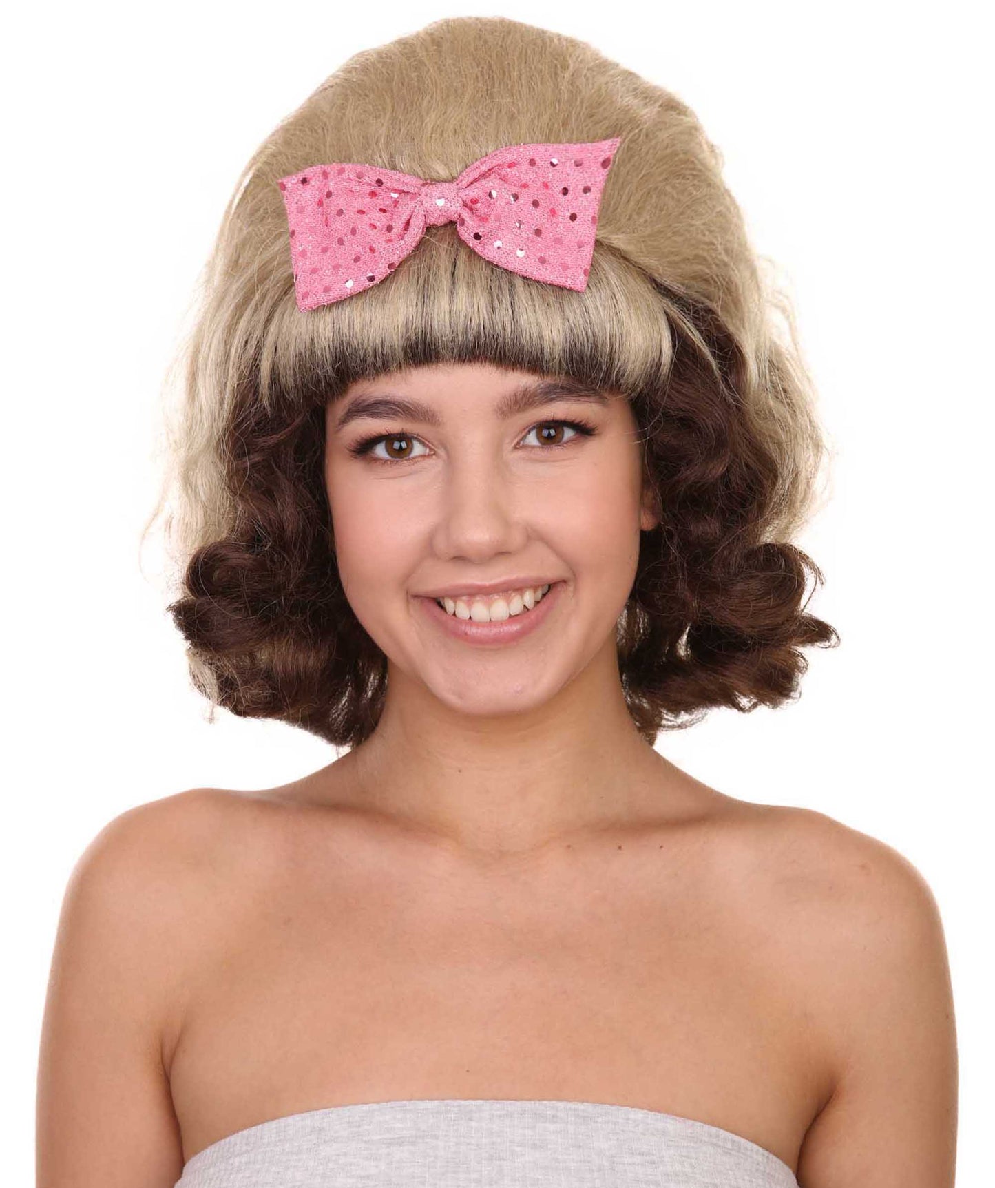 プレミアムハロウィンパーティーレディ H-5406 50'sのフリーティング ブーファントアップドウィッグ ライトブロンドとブラウン