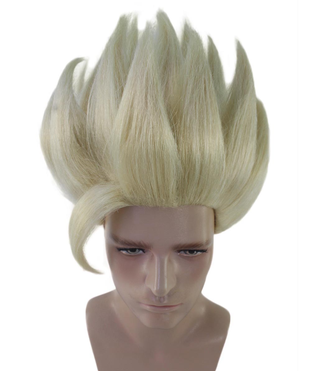 男性用「ドラゴンボールZ」孫悟飯スパイキーブロンドウィッグ H-4377 TV/映画ウィッグ プレミアム通気性キャップレスキャップ 耐炎合成繊維