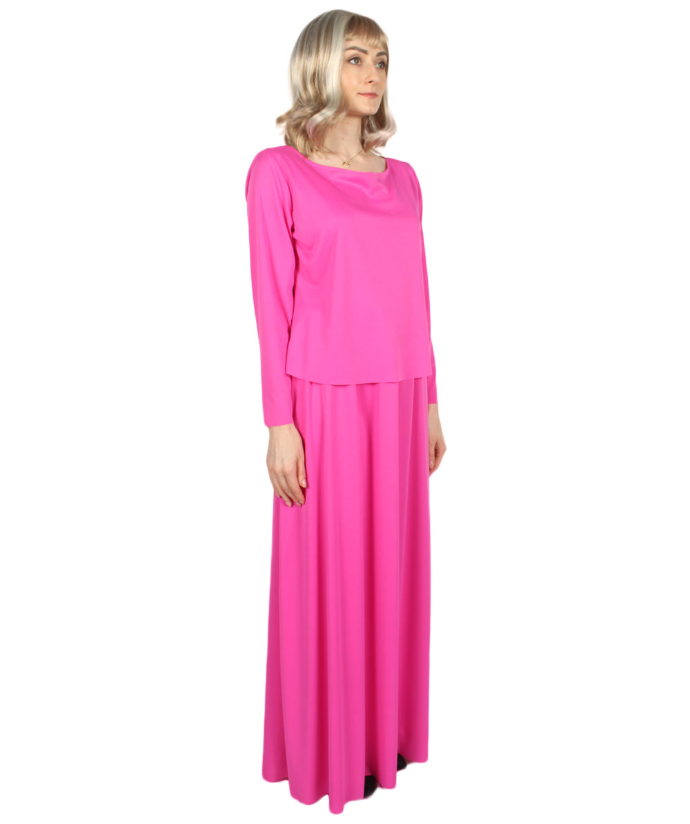 女性用 JCP-066_8 のシンプルなフクシャのドレス ハンドメイドコスプレ衣装とバッグ ボンネット付き
