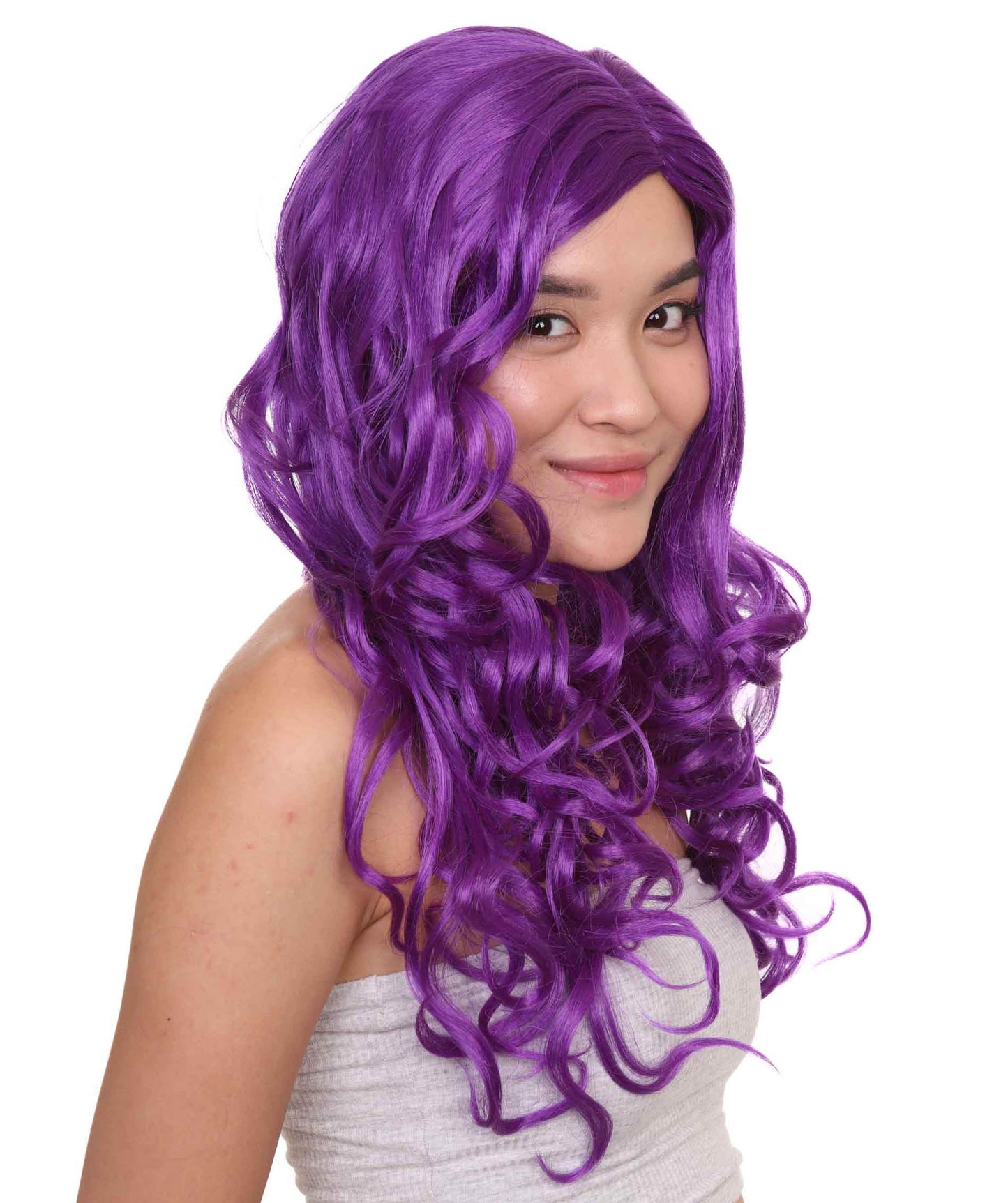 ハロウィンパーティープレミアムレディース H-2578 ロングカーリーパープルウィッグ 女性の美しさを受け入れる