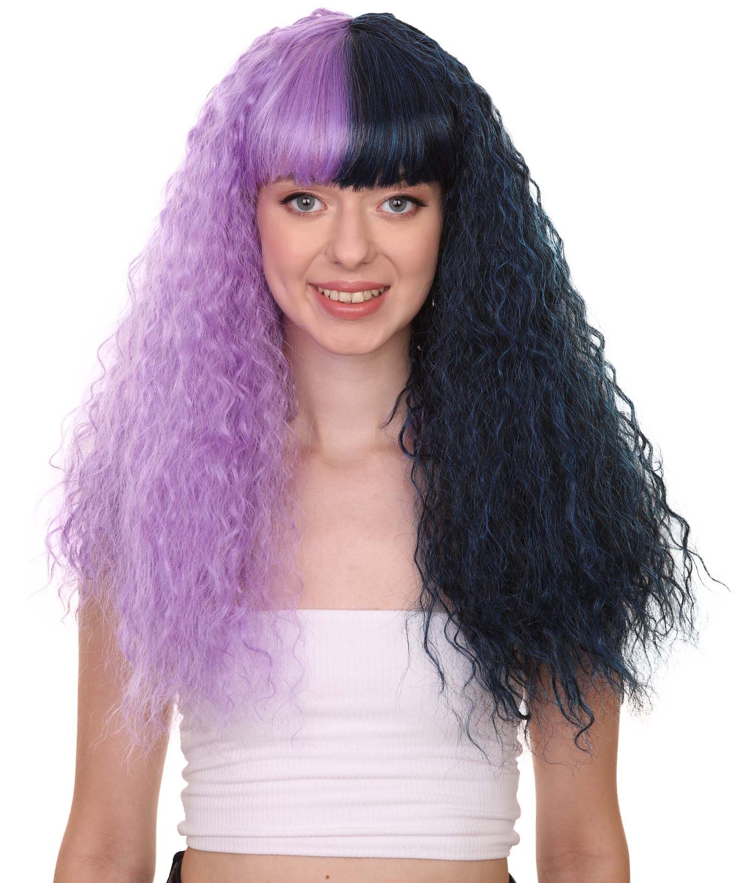 Wigs2you ハロウィンパーティープレミアムレディース H-1781 華やかに見える独占! コスプレウィッグ メラニーロングウェービー パープルとブラックの半分スタイル
