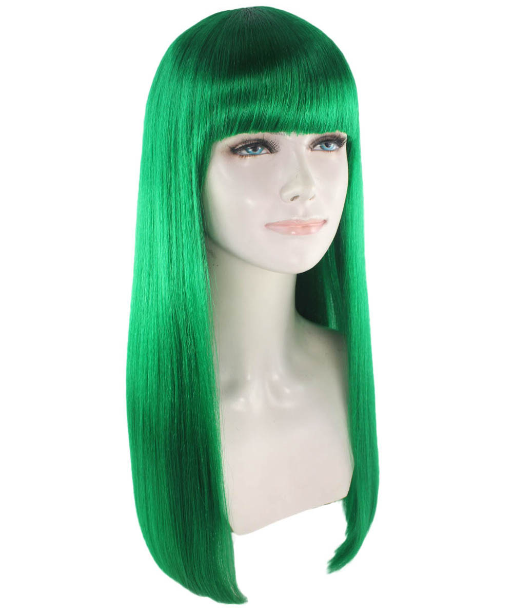女性用 ロング ボブ グリーン ウィッグ H-3339 ファンシー パーティー イベント レディ ハロウィン ウィッグ プレミアム通気性 キャプレス キャップ