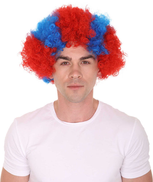 男性用 H-1538 FCバイエルン アフロ ウィッグ レッドアンドブルー ジャンボ ウィッグ