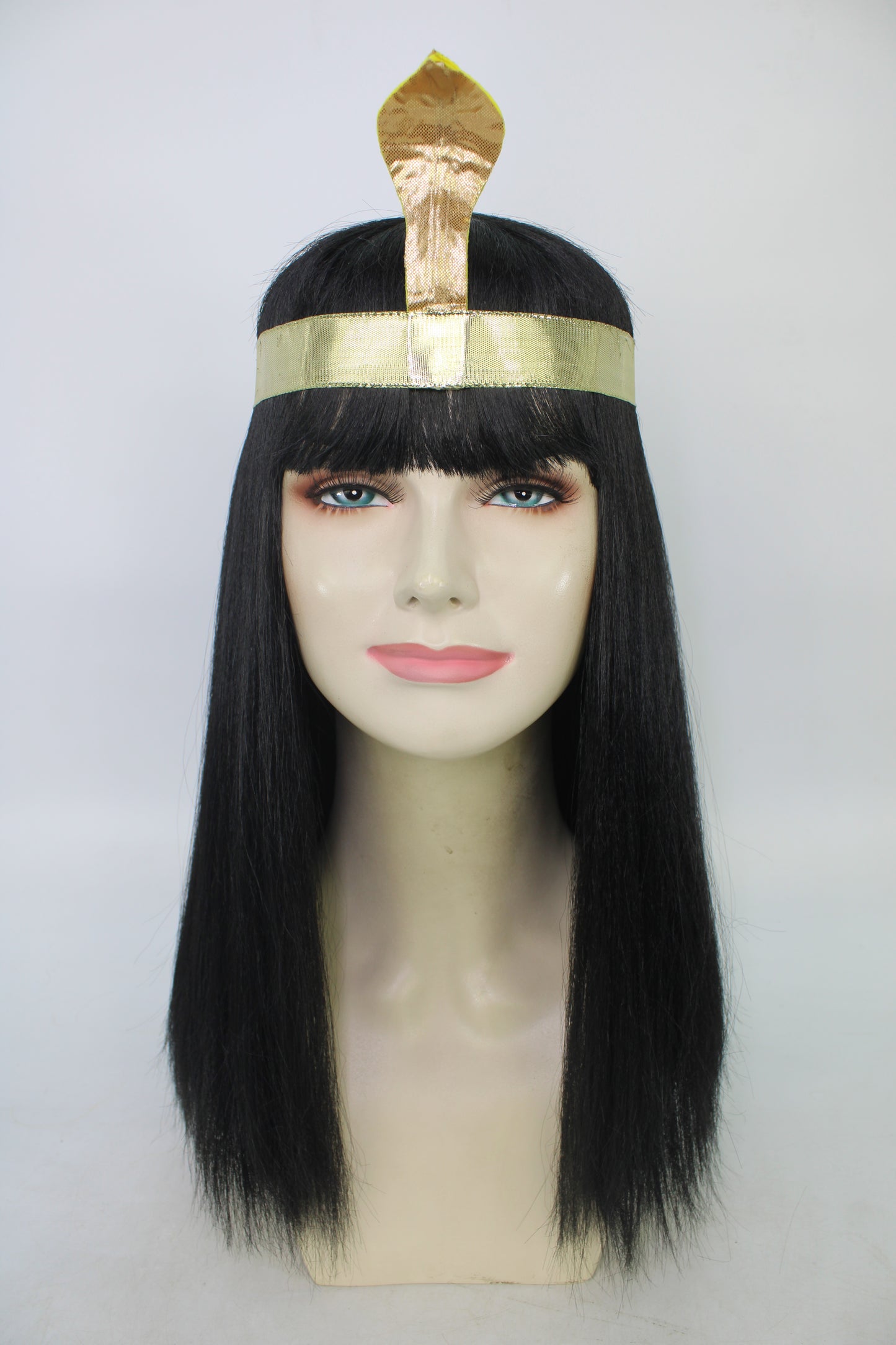 女性用H-5907 エジプトの女王 ウィッグ ヘッドバンド付き ブラック カラー ハロウィンに最適 難燃性合成ファイバー