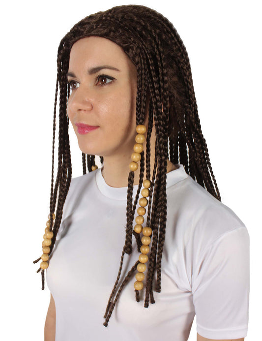 ハロウィンとパーティ プレミアムレディース 人型 青い王女 茶色の三つ編みウィッグ H-5672