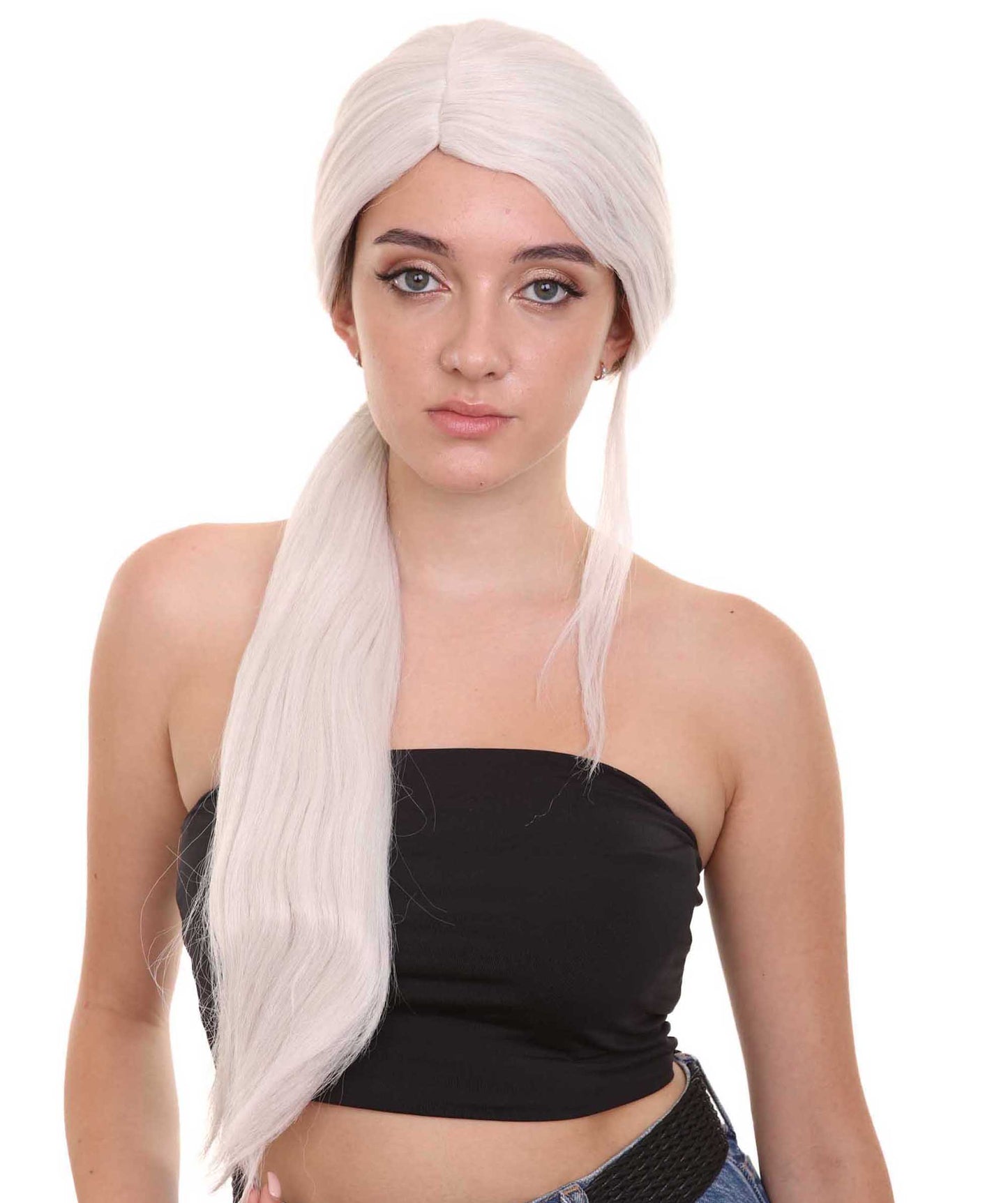 女性用アリアナ・グランデ ホワイトウィッグ H-4677 ホワイトカラーコレクション セレブリティウィッグ プレミアム通気性キャップレスキャップ