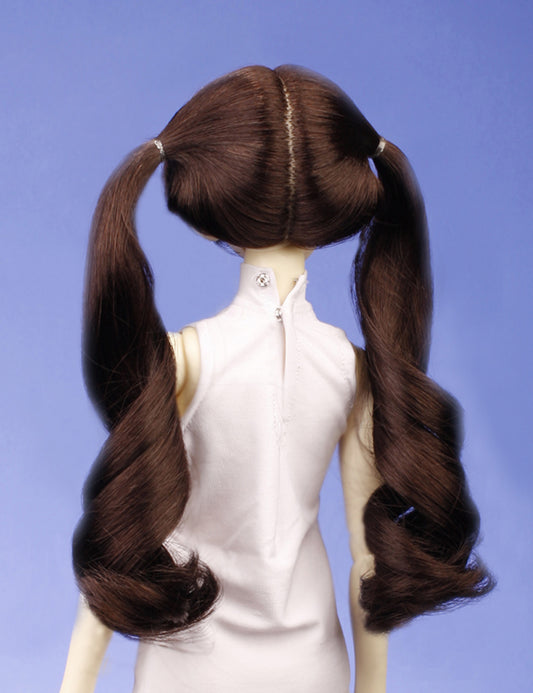 人気のアニメスタイルのロングポニーテールがある人形のウィッグ W-633 チャコールで 清純な印象のための大きなカール