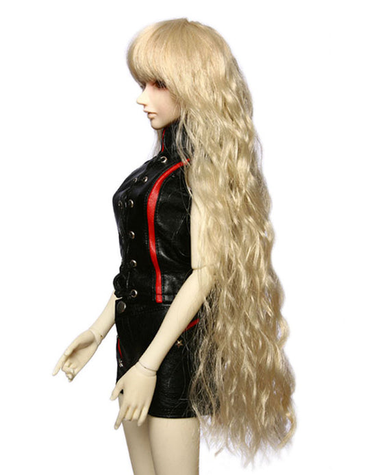 柔らかく可愛らしいロングウェービースタイルの人形のウィッグ W-620、プラチナブロンドの色