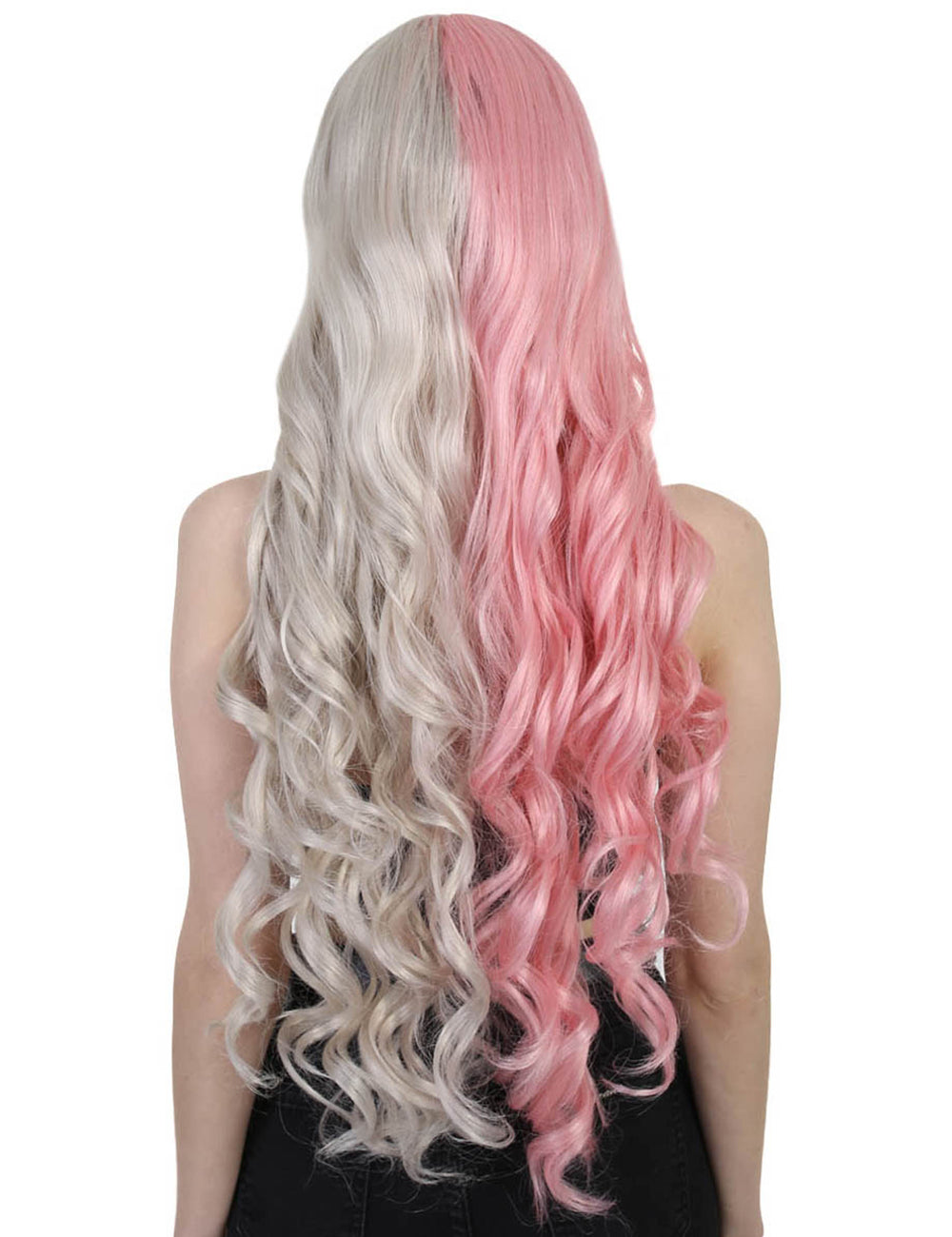 Wigs2you ハロウィンパーティープレミアムレディース H-1464 美しいルックを手に入れよう!長いカーリーハーフライトピンクとブロンドウィッグスタイル
