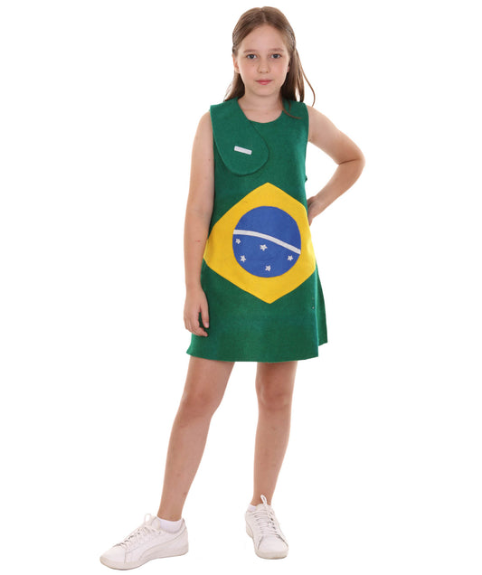 子供用女の子 JCO-185(Kids) ブラジリアン フラッグ トロール ドレス コスチューム パトリオティック コスプレ