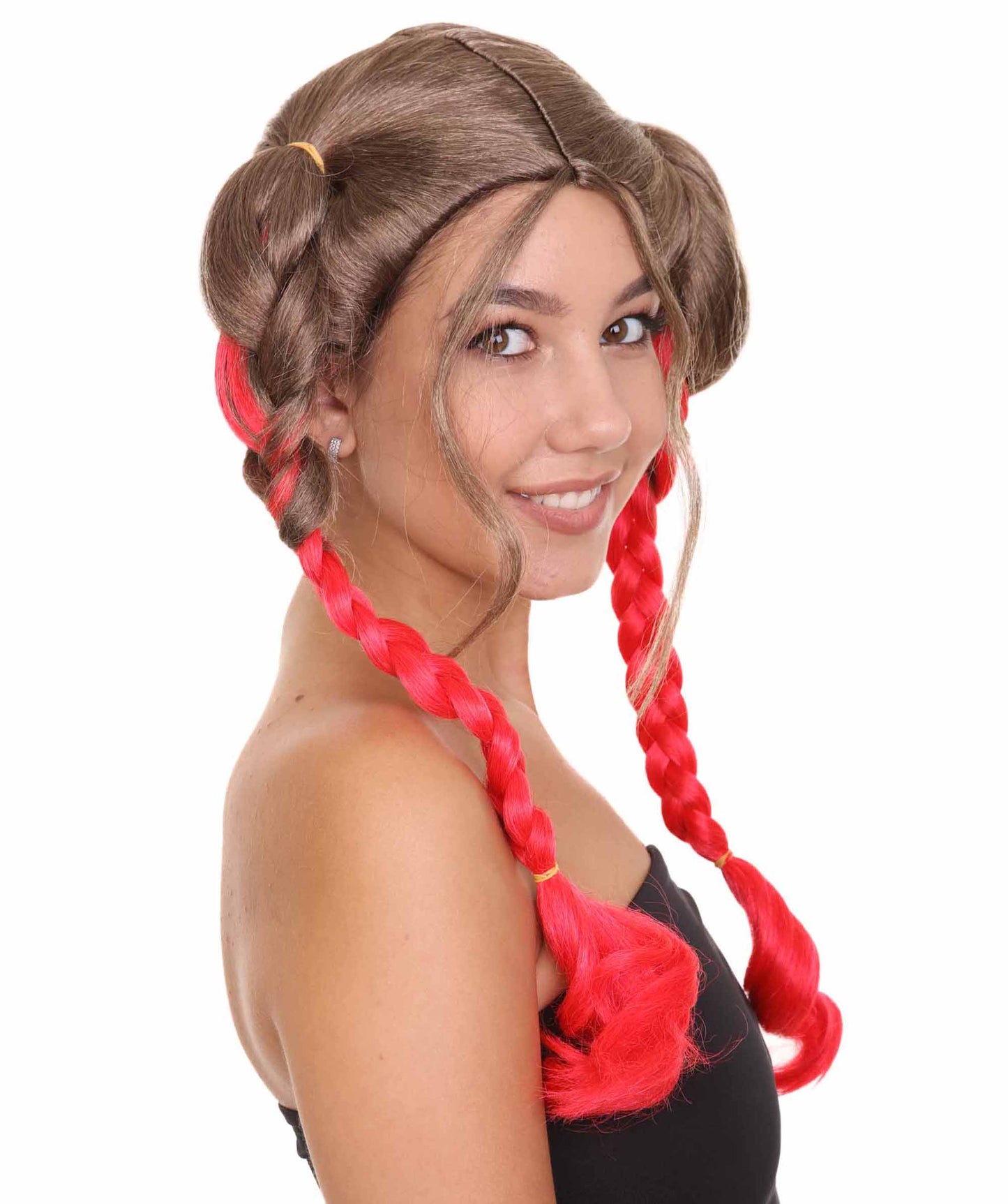 Wigs2you ハロウィンパーティープレミアムレディース H-1858 着け心地が良い とても快適 ブラウン&レッド三つ編みウィッグ
