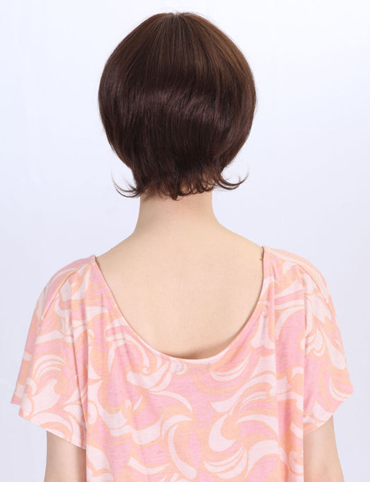 大人女性用ショートボブウィッグ 本物の人毛 自然なスタイル 軽量&通気性 日常使い コスプレ イベント ハロウィン用- ダークブラウン